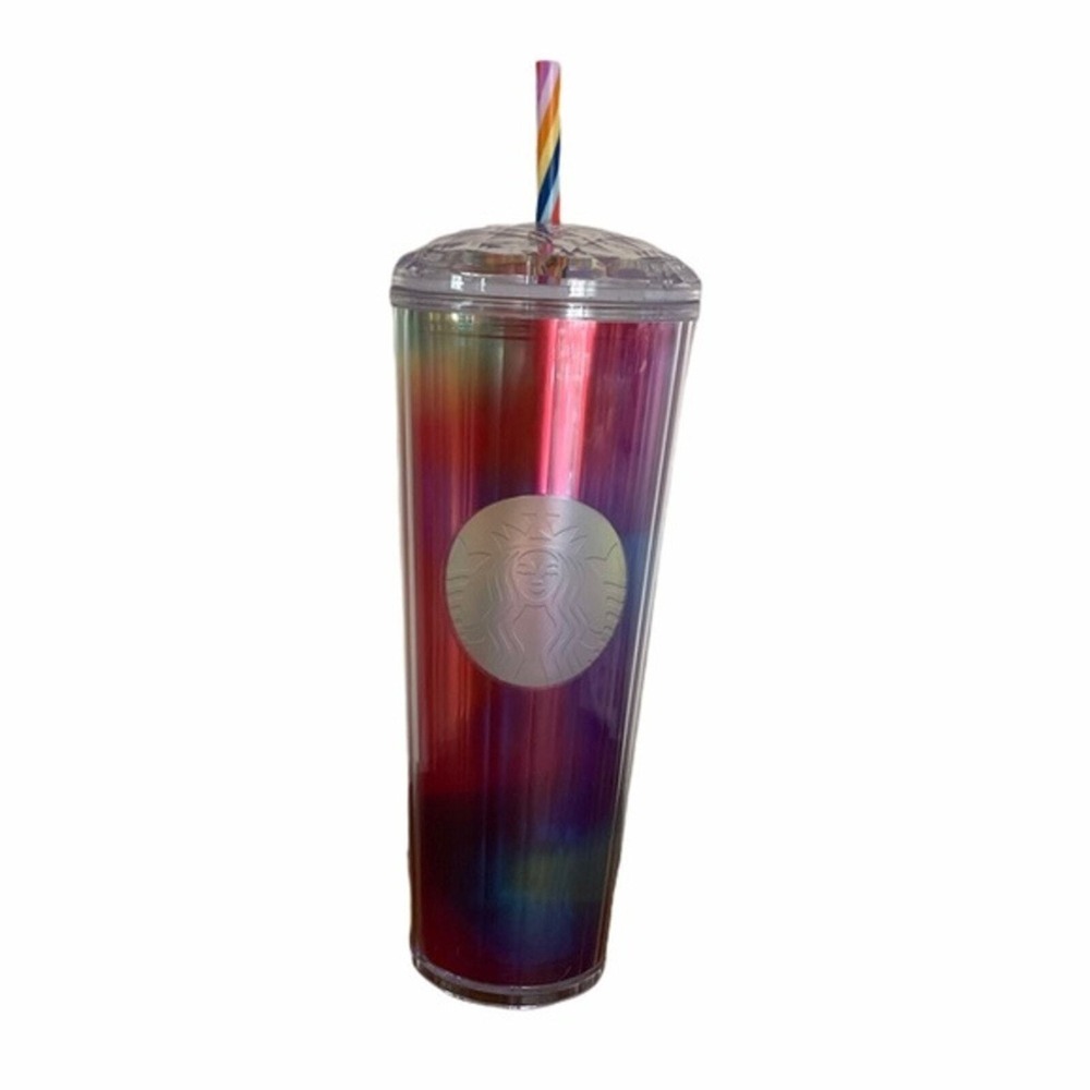 Starbucks Venti 24oz Tumbler Iridescent Oil Slick Tie Dye Rainbow Straw Cup 2021